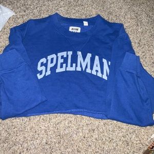 Spelman long sleeve blue crop top
